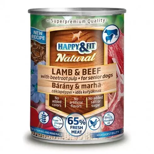 Happy&Fit Natural Dog Konzerv Senior Bárány & Marha céklapéppel 400g Prémium