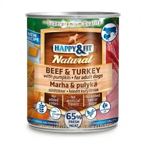 Népszerű Happy&Fit Natural Dog Konzerv Marha&pulyka sütőtökkel 800g