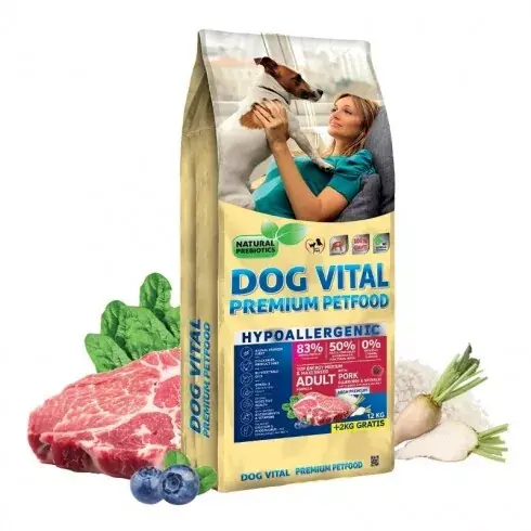 Ne maradj le Dog Vital Hipoallergén Top Energy Adult Medium&Maxi Pork, blueberry&spinach 12+2kg grátisz
