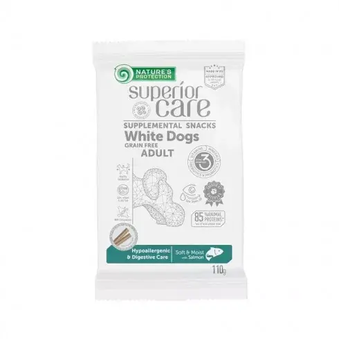 Natures Protection SC White Dog GF Adult Hypoallerg. Digestive Care Salmon Snack 110g Árcsökkenés