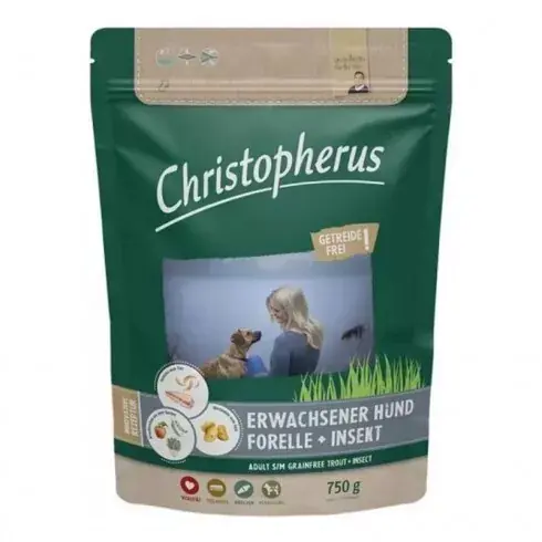 Christopherus Dog Adult Grain Free Pisztráng és rovar Small & medium Prémium