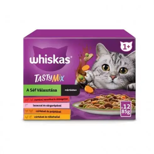 Whiskas Tasty Mix teljes értékű nedves eledel felnőtt macskáknak 12 x 85 g (1,02 kg) Outlet