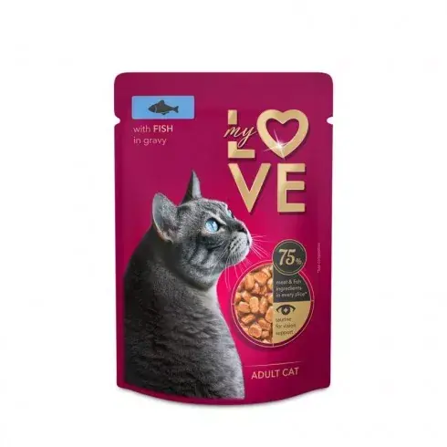 Alacsony ár My Love teljes értékű, szaftos alutasak felnőtt macskáknak Halakkal 85g