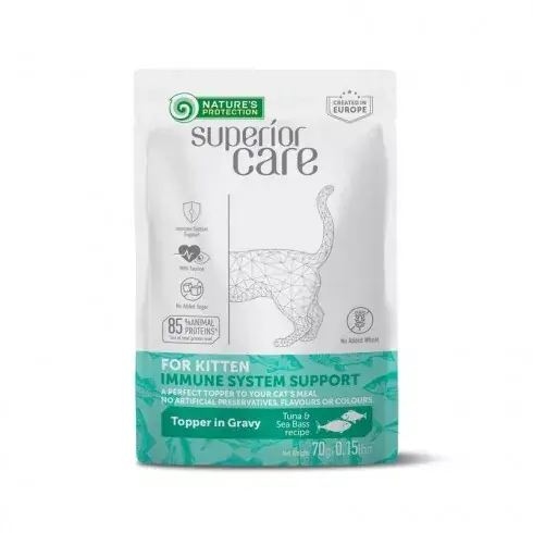 Natures Protection SC Alutasak Kitten tuna&sea bass immune system support topper 70g Szuper ajánlat