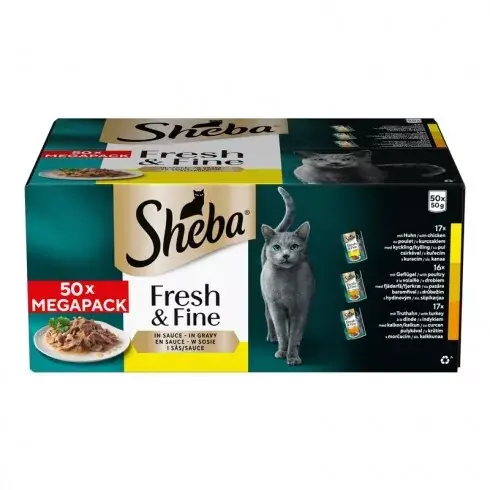 Sheba Fresh & Fine tasakos baromfi vegyes válogatás mártásban felnőtt macskák számára 50 x 50 g Ajánlat