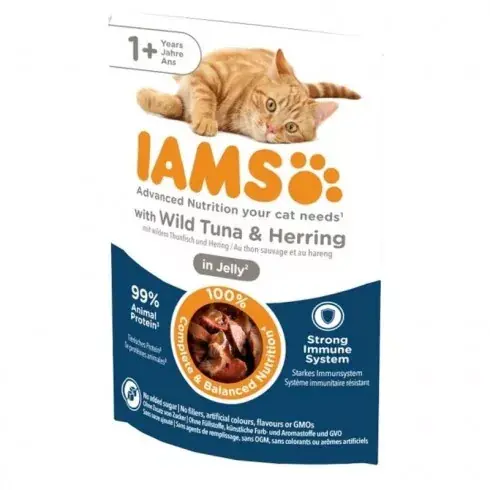 Ajánlat Iams Cat Delights Tonhal És Hering Aszpikban nedves macskatáp 85g