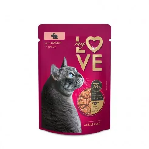 Kedvezmény My Love teljes értékű, szaftos alutasak felnőtt macskáknak Nyúllal 85g