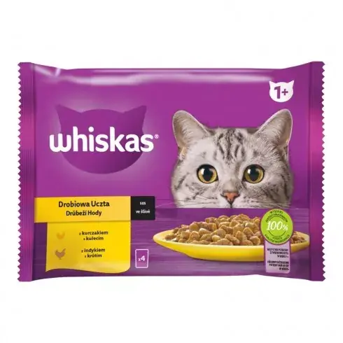Whiskas 1+ Baromfi Lakomák teljes értékű nedves eledel felnőtt macskáknak 4 x 85 g (340 g) Bestseller
