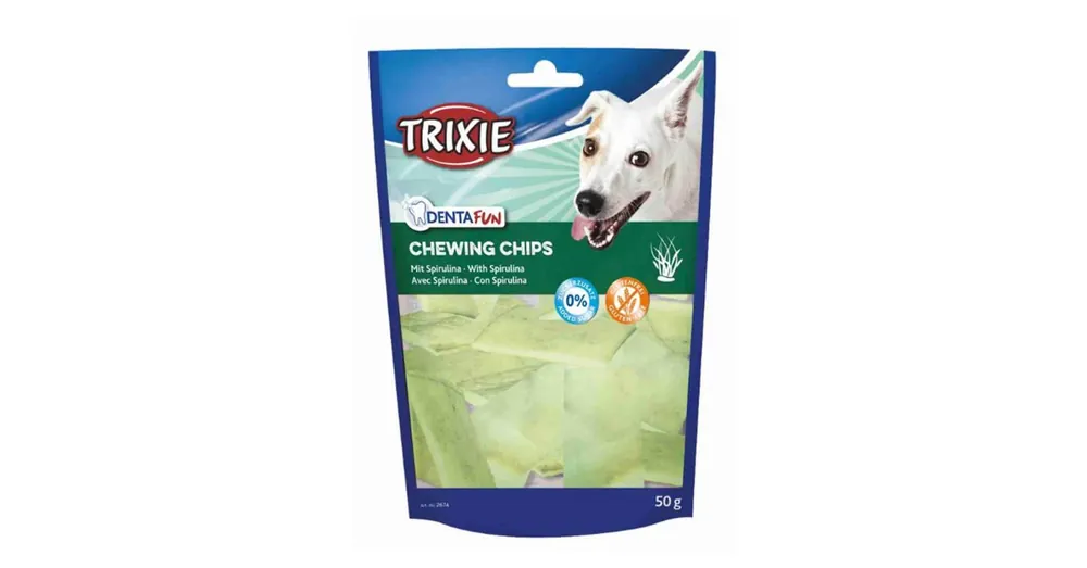 Biztonságos fizetés Trixie Denta Fun Rágó Chips Spirulinával Jutalomfalat 50g