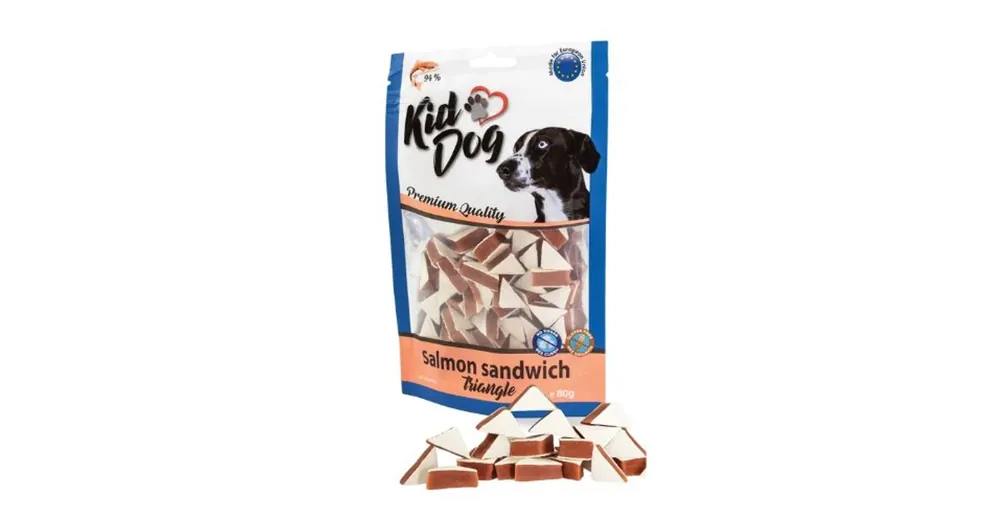 KidDog Lazac-Tőkehal Szendvics, Háromszögű Jutalomfalat 80g Népszerű