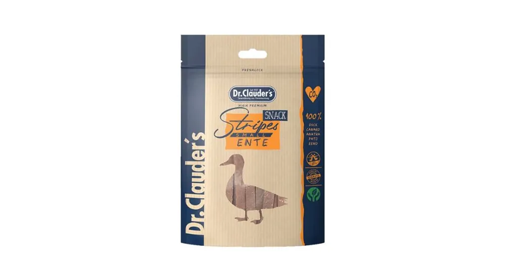 Biztonságos vásárlás Dr.Clauder‘s Dog Jutalomfalat Stripes Small Kacsahús Csíkok 80 g