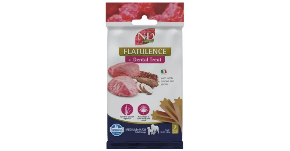 Exkluzív ajánlat N&D Quinoa Dog Jutalomfalat Flatulence Adult Med&max puffadásra 100g