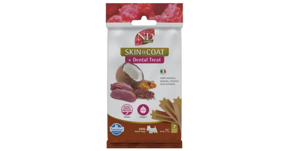 Olcsóbb N&D Quinoa Dog Jutalomfalat Skin&coat Venison Adult Mini 60g