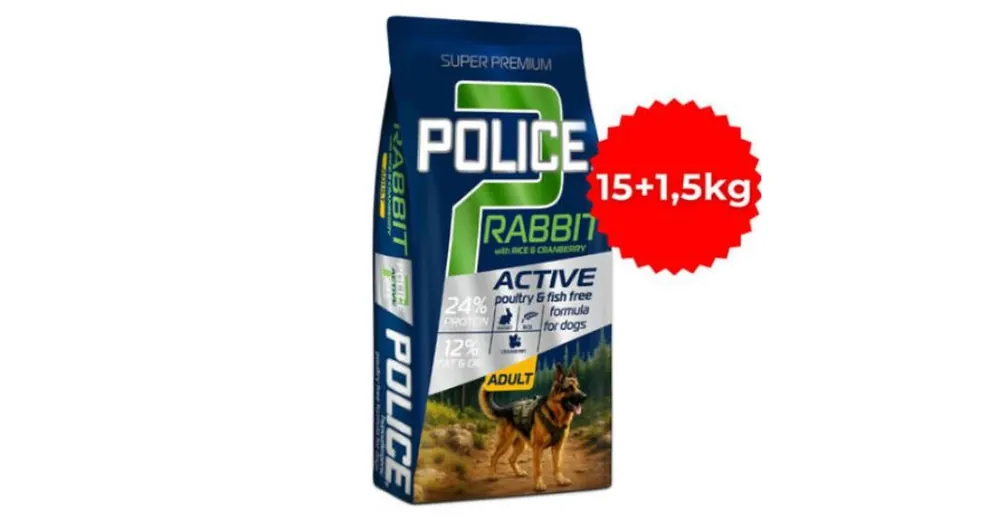 Árcsökkenés Police Adult Hypoallergenic Rabbit with Rice & Cranberry (nyúl, rizs, vörösáfonya) 15+1,5kg