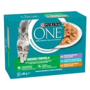 Árengedmény Purina ONE Indoor Csirkével borjúval tonhallal nedves macskaeledel 12x85g