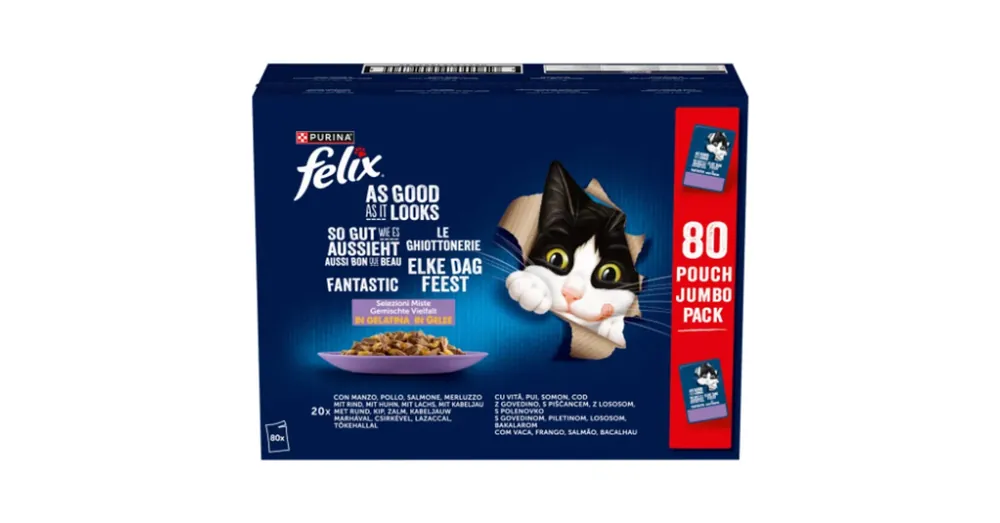 Kihagyhatatlan ajánlat FELIX FANTASTIC Vegyes válogatás aszpikban nedves macskaeledel 80x85g