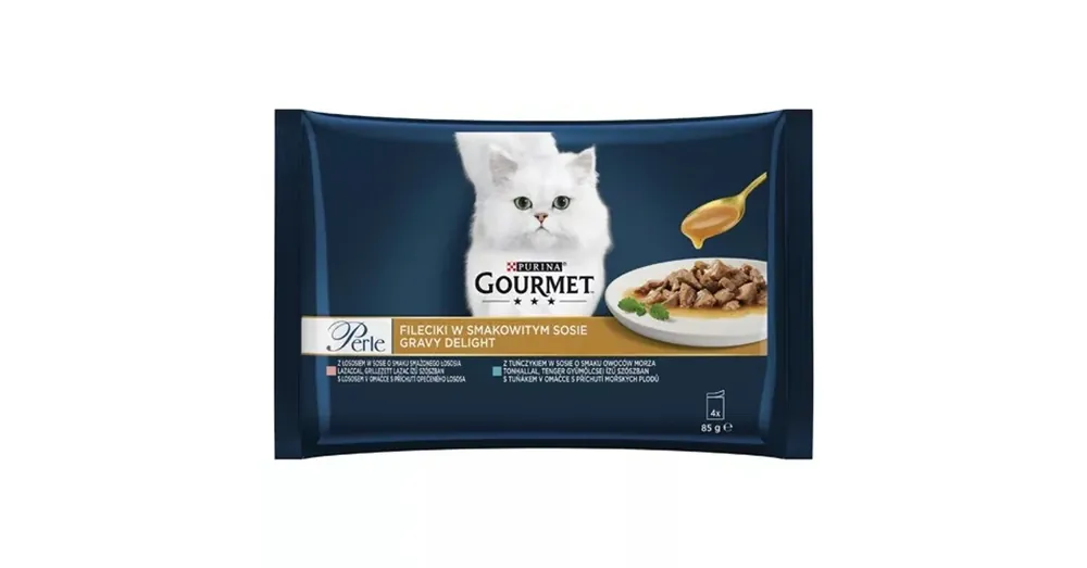 GOURMET PERLE GRAVY DELIGHT Lazaccal/Tonhallal nedves macskaeledel 4x85g Gyors szállítás