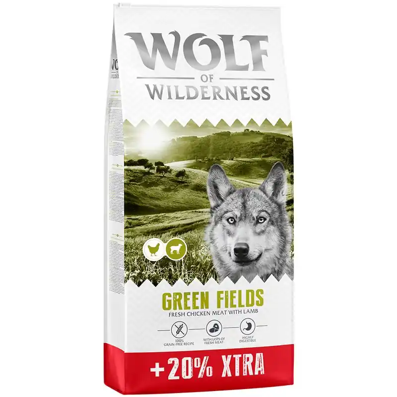 Olcsó 12 + 2,4 kg ingyen! 14,4 kg Wolf of Wilderness - gabonamentes