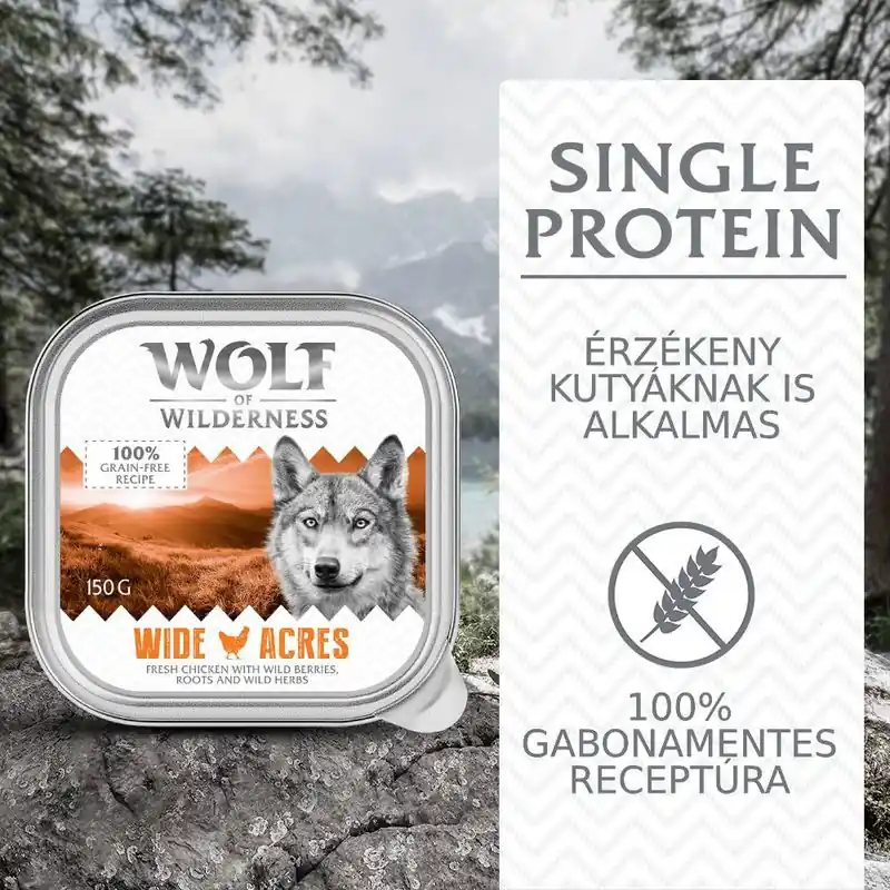 Korlátozott ajánlat Wolf of Wilderness Adult - Single protein tálcás 24 x 150 g