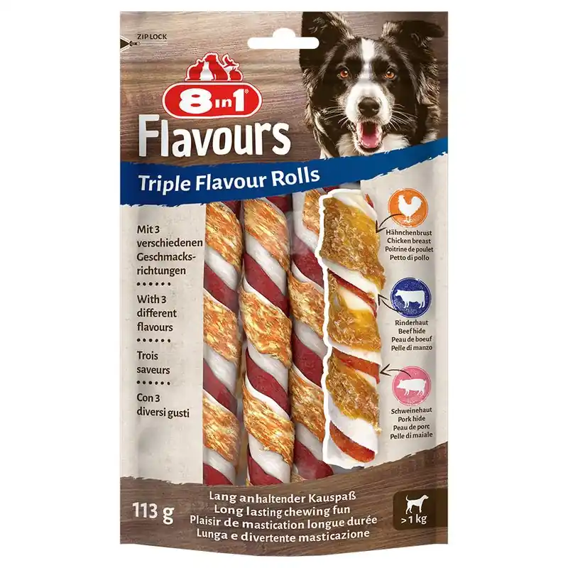 Gyors kiszállítás 8in1 Triple Flavour Rolls rágórúd