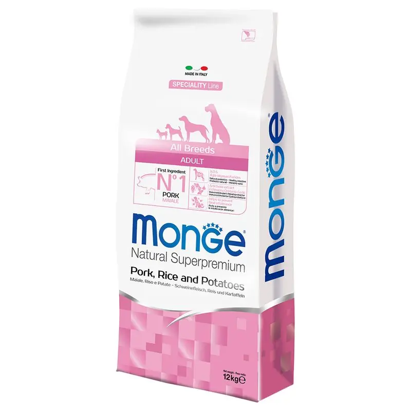 Szuper akció Monge Superpremium All Breeds Adult sertés, rizs & burgonya