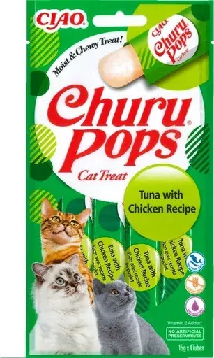 Kiárusítás Inaba Cat Churu Pops - tonhal, csirkével 4 x 15 g