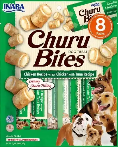 Különleges ajánlat Inaba Dog Churu Bites - csirke, tonhal 8 x 12 g