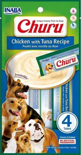 Vásárlói kedvenc Inaba Dog Churu Püré - csirke, tonhal 4 x 14 g