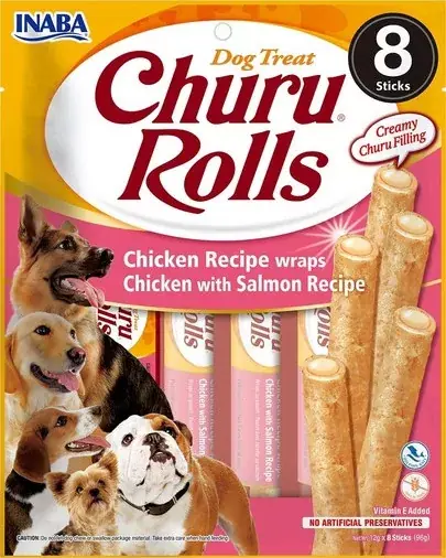 Kedvezményes ár Inaba Dog Churu Rolls - csirke, lazac 8 x 12 g