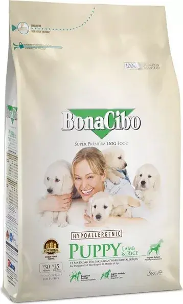 Korlátozott ajánlat Bonacibo Puppy (Bárány, szardella és rizs) 3 kg