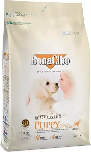 Olcsóbb Bonacibo Puppy (Csirke, szardella és rizs) 15 kg