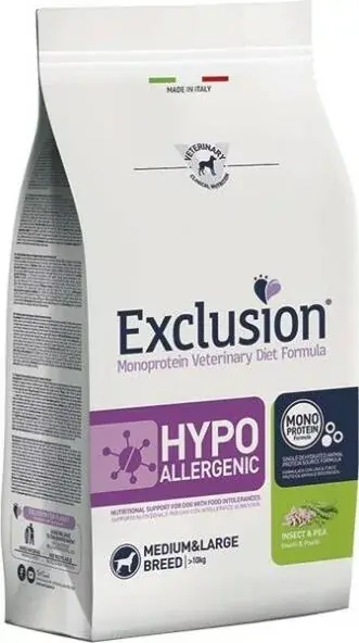 Bestseller Exclusion Hypoallergenic Insect & Pea Medium & Large Breed kutya gyógytáp 2 kg