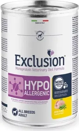 Legjobb ár Exclusion Hypoallergenic Quail Canned kutya gyógytáp 400 g