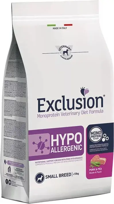 Olcsóbb Exclusion Hypoallergenic Pork & Pea Small Breed kutya gyógytáp 7 kg
