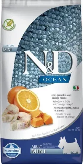 N&D Dog Ocean tőkehal & narancs és sütőtök adult mini 7 kg Korlátozott ajánlat