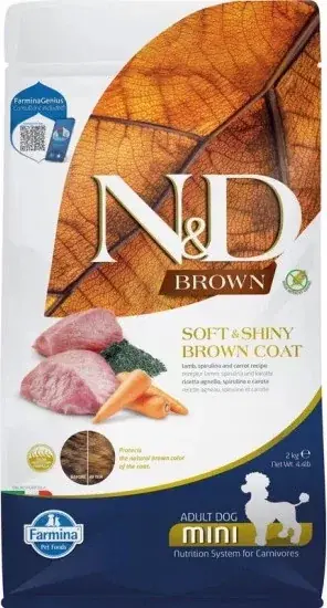 Különleges ajánlat N&D Soft & Shiny Brown Coat Dog bárány, spirulina & sárgarépa adult mini 2 kg
