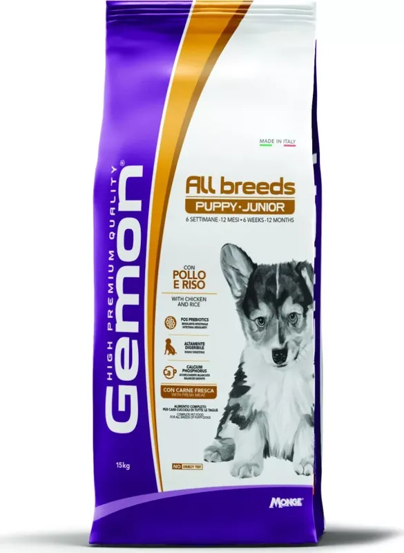 Újdonság Gemon Dog Puppy & Junior Csirke-rizs 15 kg
