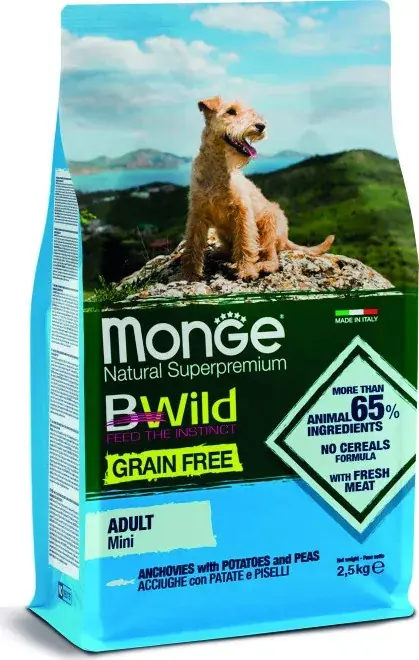 Monge BWild Grain Free Dog Mini Szardella, burgonya & borsó 2,5 kg Kedvezmény