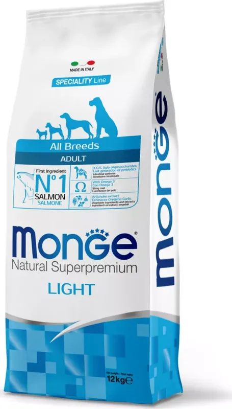 Biztonságos fizetés Monge Dog Speciality Line All Breeds Light - Lazac & rizs - Adult 12 kg