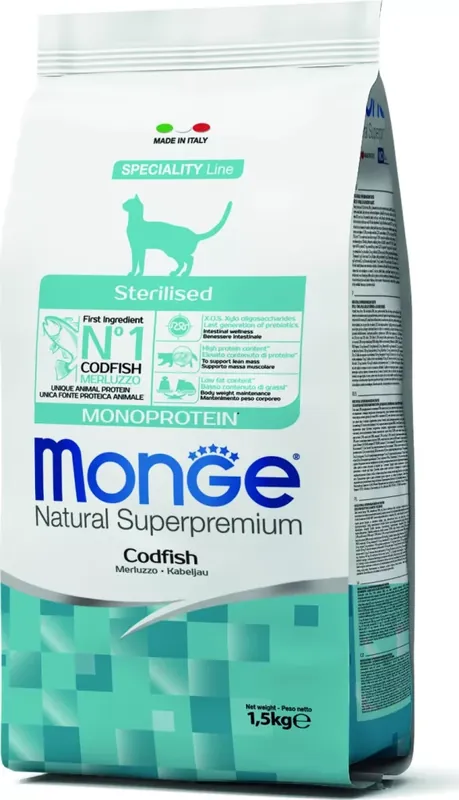 Outlet Monge Cat Speciality Line Sterilised Tőkehal Monoprotein 1,5 kg