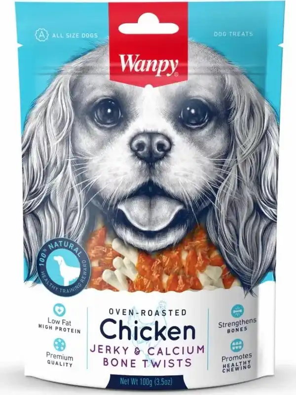Wanpy DOG Chicken Jerky & Calcium Bone Twists 100 g Gyors kiszállítás
