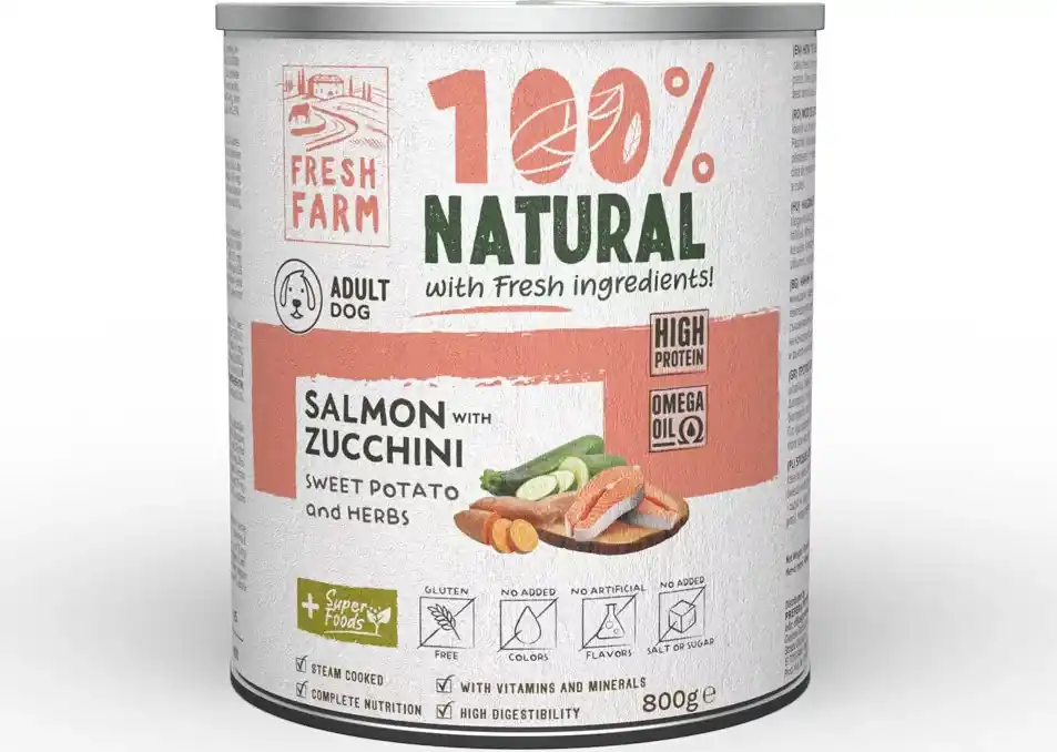 Árcsökkenés Fresh Farm Coarse pate with salmon, zucchini, sweet potatoe & herbs 800 g