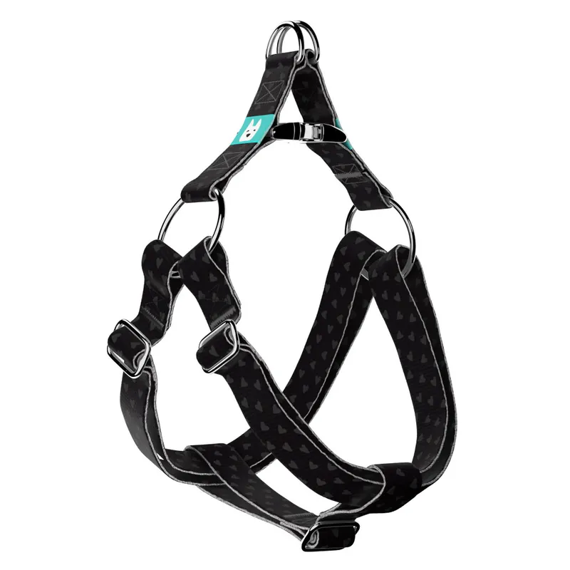 Biztonságos fizetés Szivecskés, fekete - Belelépős Kutyahám - Black Hearts on Black - april & june