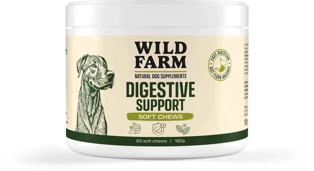 WILD FARM PUHA RÁGÓGUMIK – Digestive Support 180 g (60 db) Az egészséges emésztés és a bélflóra egyensúlyának támogatása Prémium