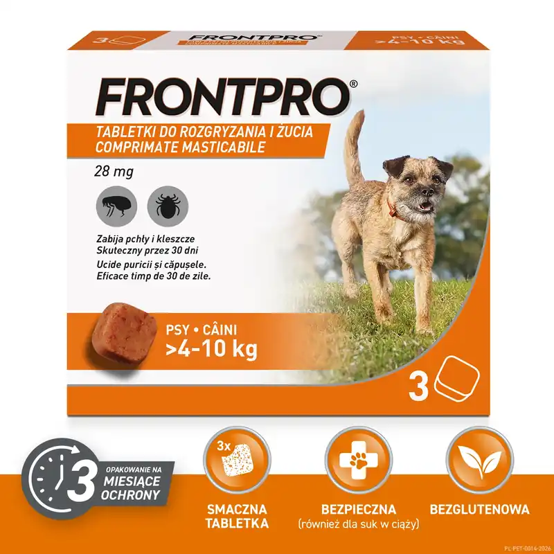 Frontpro bolha- és kullancsellenes tabletták M 28,3 mg 4–10 kg x 3 db Rendeld meg most