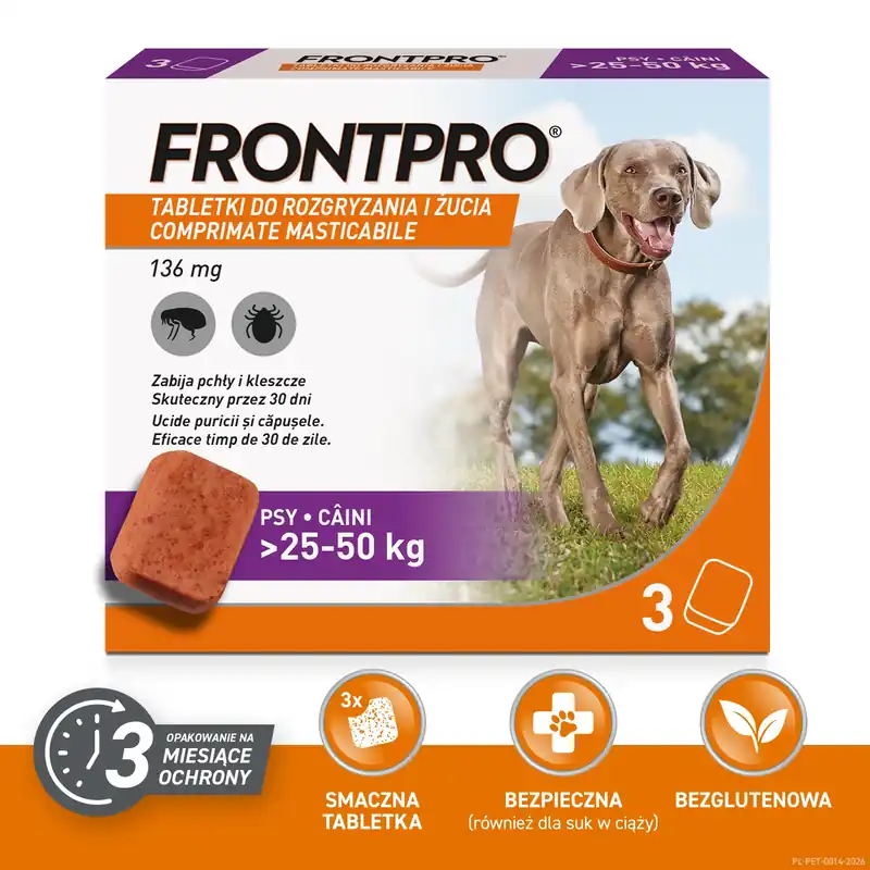 Korlátozott ajánlat Frontpro bolha- és kullancsirtó tabletták XL 136 mg 25–50 kg x 3 db