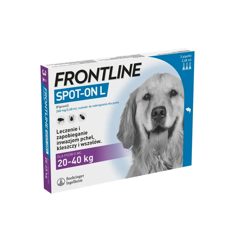 Frontline Spot On kutya L 20–40 kg, háromcsomag L 3×2,68 ml Akció