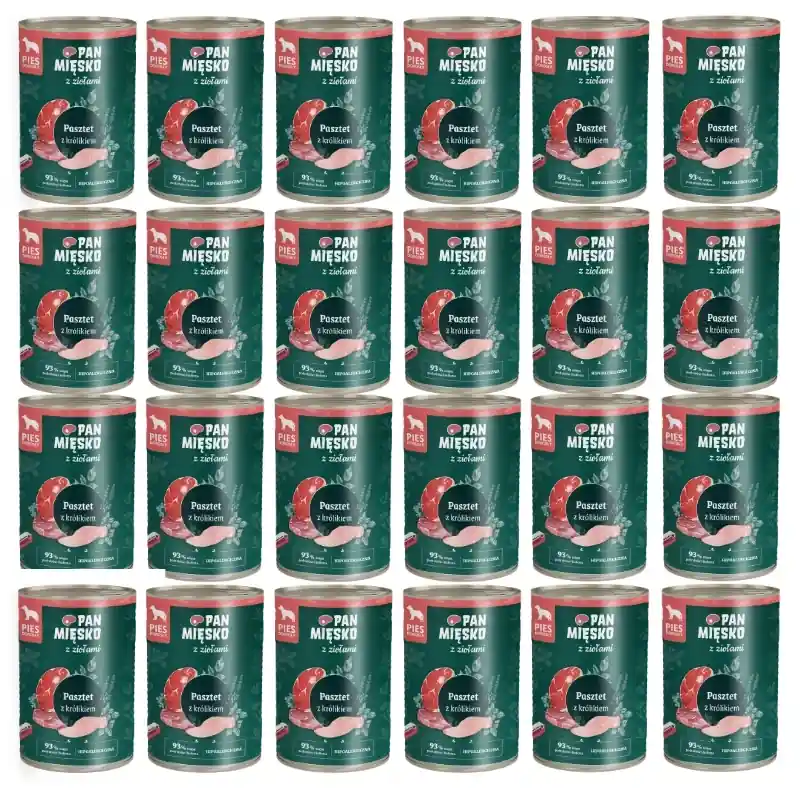 PAN MIĘSKO gyógynövényes nyúlpástétom – nedves kutyaeledel 24x400 g Vásárlói kedvenc