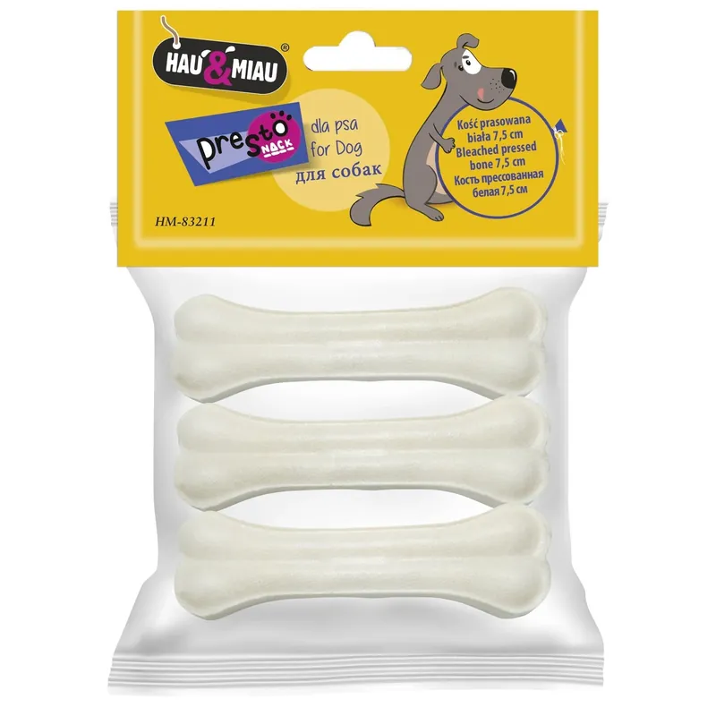 Azonnali szállítás Hau&Miau Fehér préselt csont 3 db, 7,5 cm / 45 g