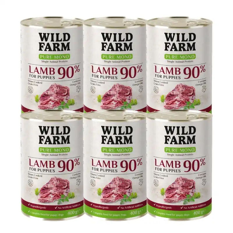 WILD FARM PURE MONO Lamb Puppy 6x400 g – egyfehérjés kutyatáp Legkelendőbb